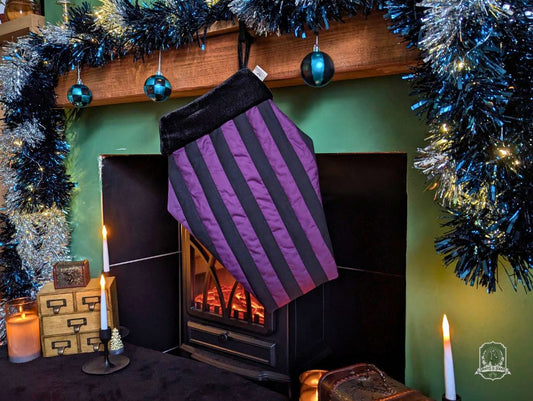 Black & Violet Quilted Coffin Stocking | Halloween & Christmas Stocking