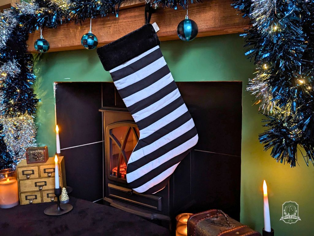 Black & White Quilted Gothmas Stocking | Halloween & Christmas Stocking