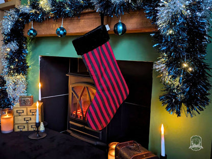 Red & Black Stripes Gothmas Stocking | Halloween & Christmas Stocking