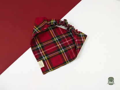 Red Tartan Check Bundle | Elastic Dog Bandana + Bow Tie + Free Hair Scrunchie