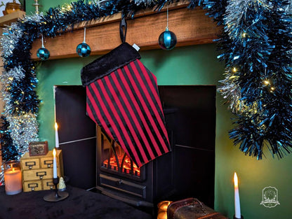 Red & Black Stripes Coffin Stocking | Halloween & Christmas Stocking
