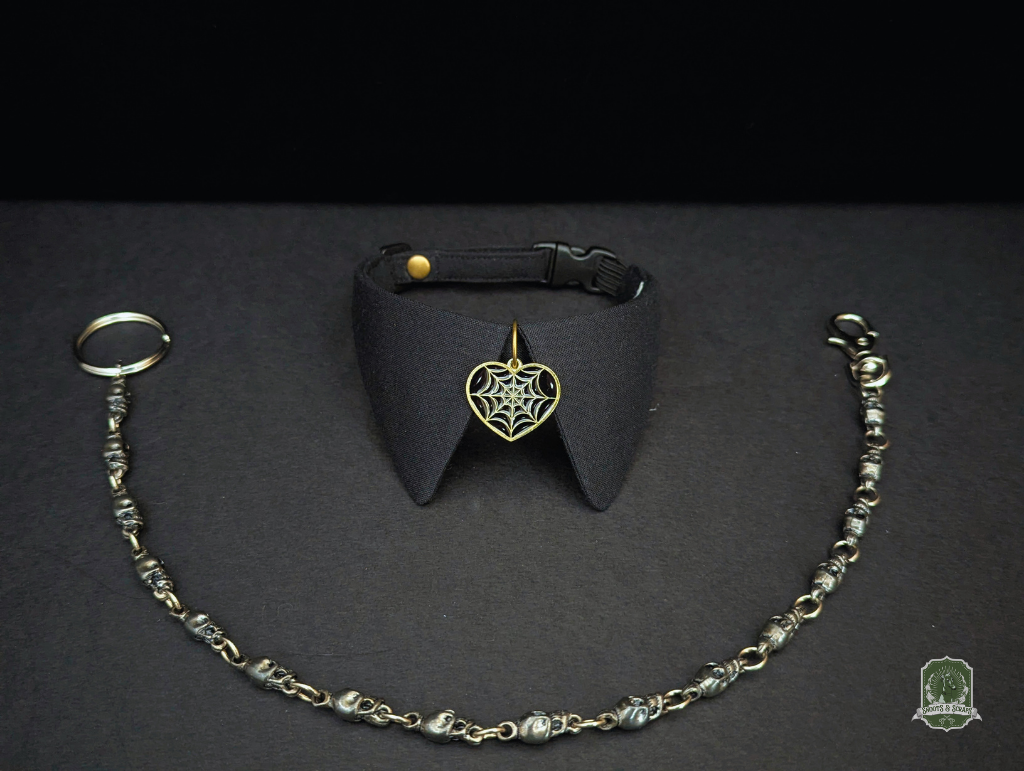 Black Heart-Shaped Spiderwebs | Cat Collar with Charm