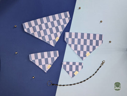Blueberry & Pastel Blue Checkered  | Slide On Collar Bandana