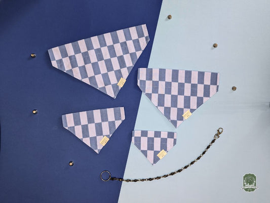 Blueberry & Pastel Blue Checkered  | Slide On Collar Bandana
