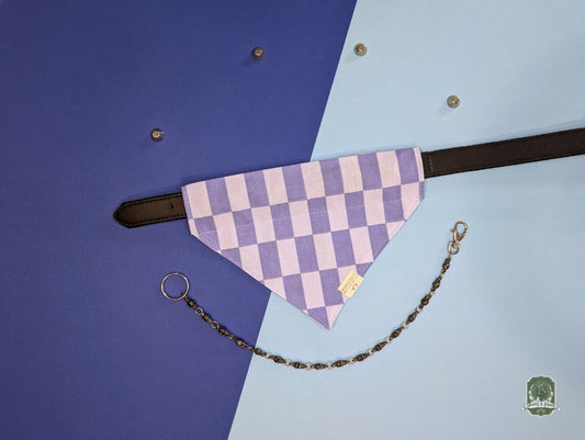 Blueberry & Pastel Blue Checkered  | Slide On Collar Bandana