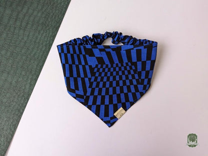 Blue & Black Funky Checkered | Elastic Dog Bandana