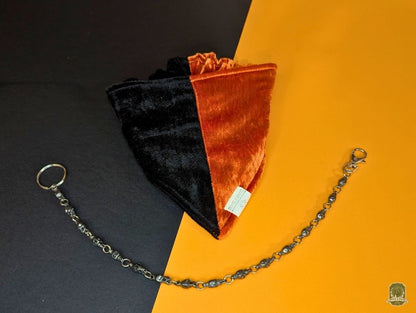 Half & Half Black and Orange Velvet | Elastic Dog Bandana