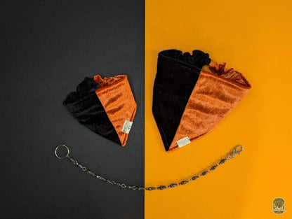 Half & Half Black and Orange Velvet | Elastic Dog Bandana